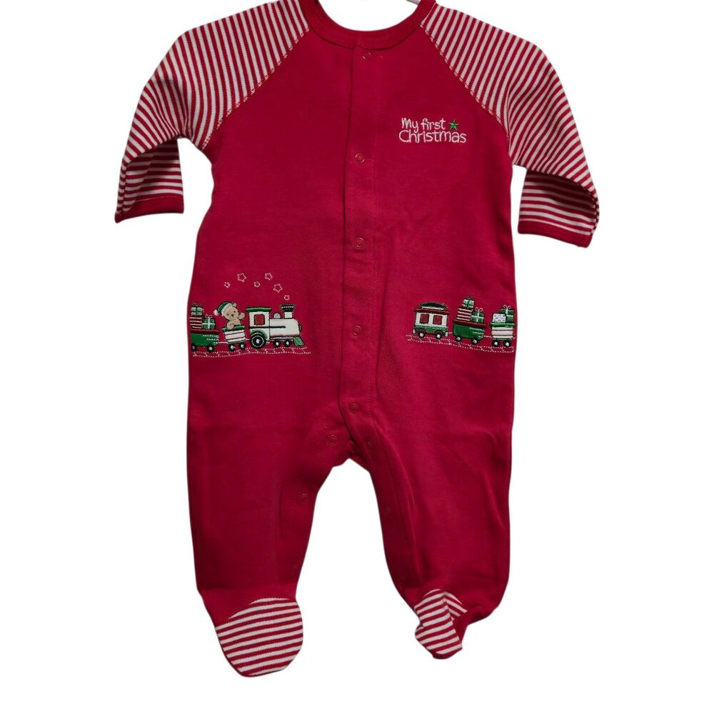 Little Me Baby's First Christmas Pajamas Newborn Red Cotton with Hat NEW